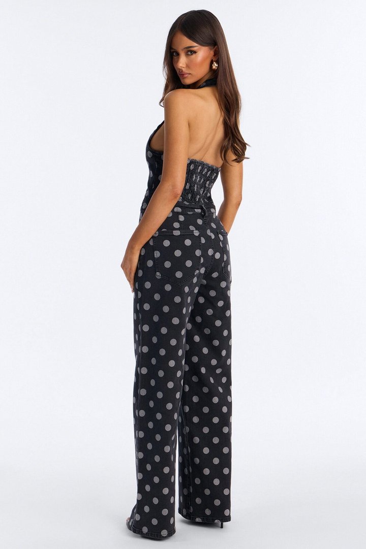 Deena Denim Polka Dot Jumpsuit - Charcoal
