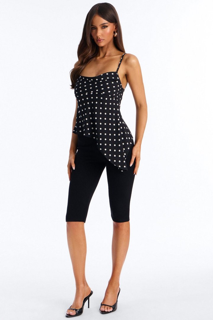 Fancy A Sip High Low Polka Dot Chiffon Halter Top - Black/combo