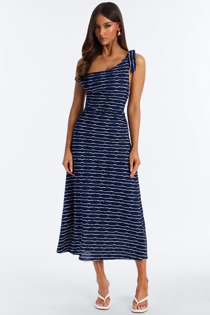 Crystal Striped Textured Midi Dress - Navy/combo