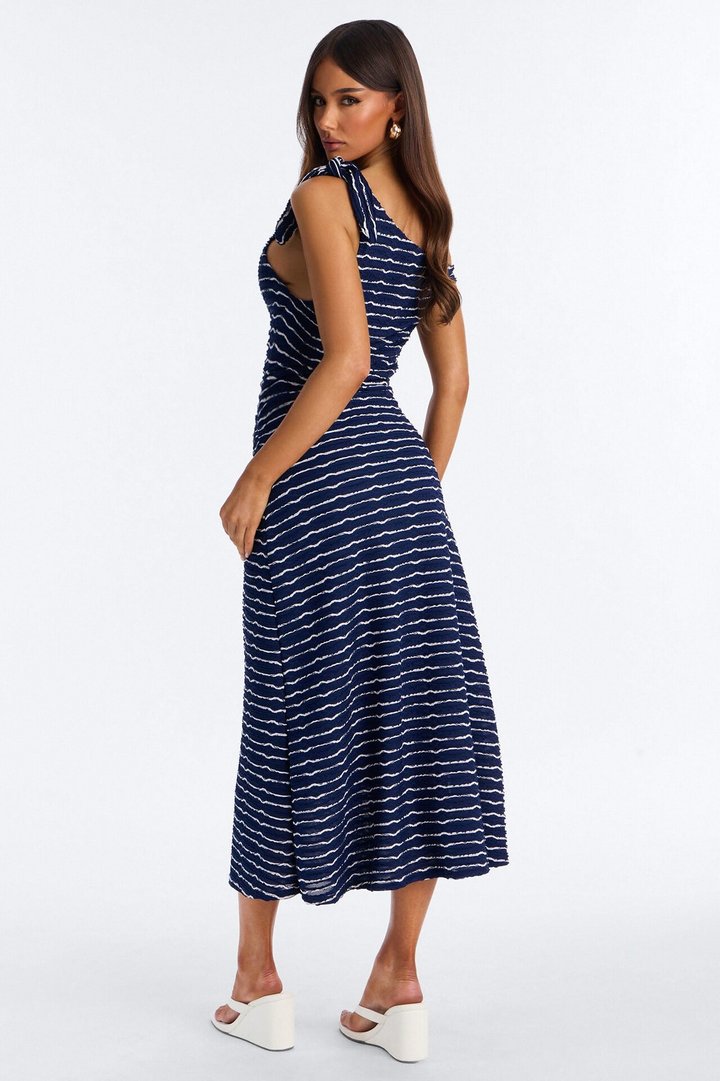 Crystal Striped Textured Midi Dress - Navy/combo
