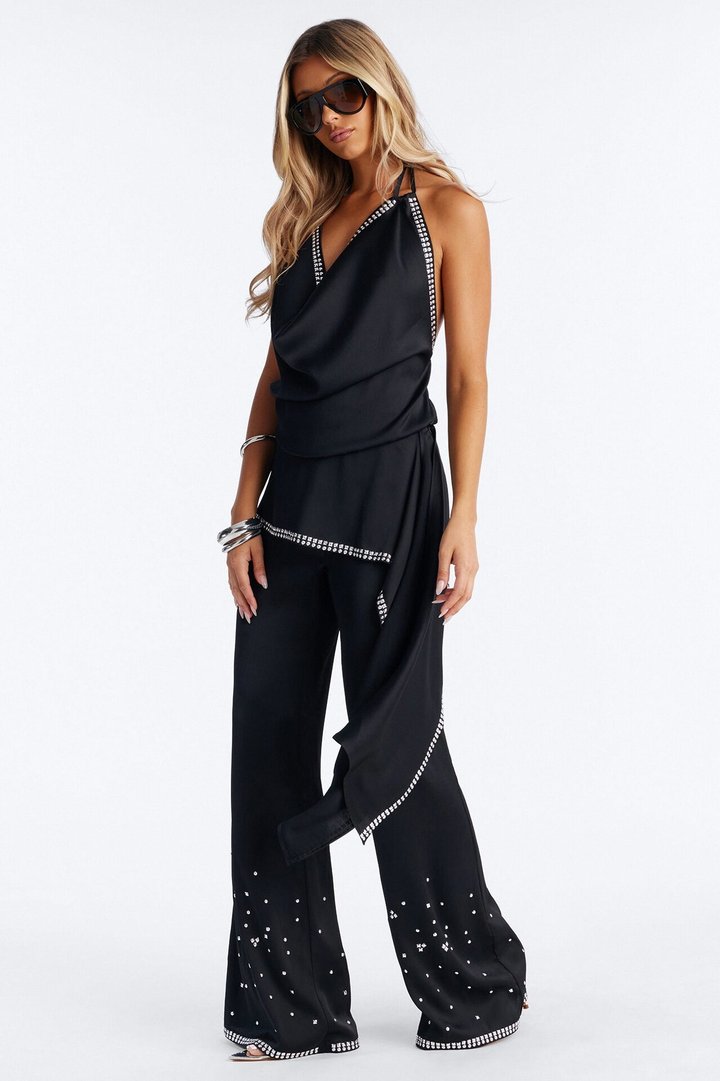Rey Studded Wrap Pant Set - Black