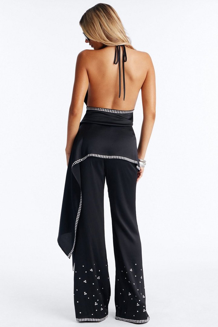 Rey Studded Wrap Pant Set - Black