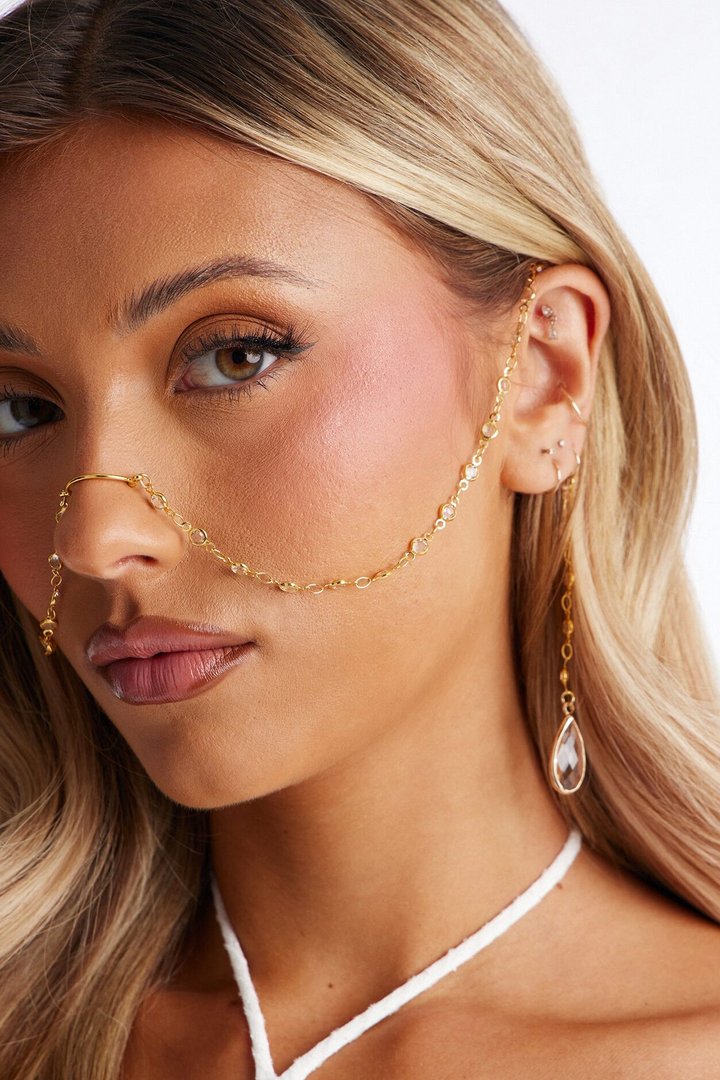 Moonchild Beaded Face Chain - Gold/Clear