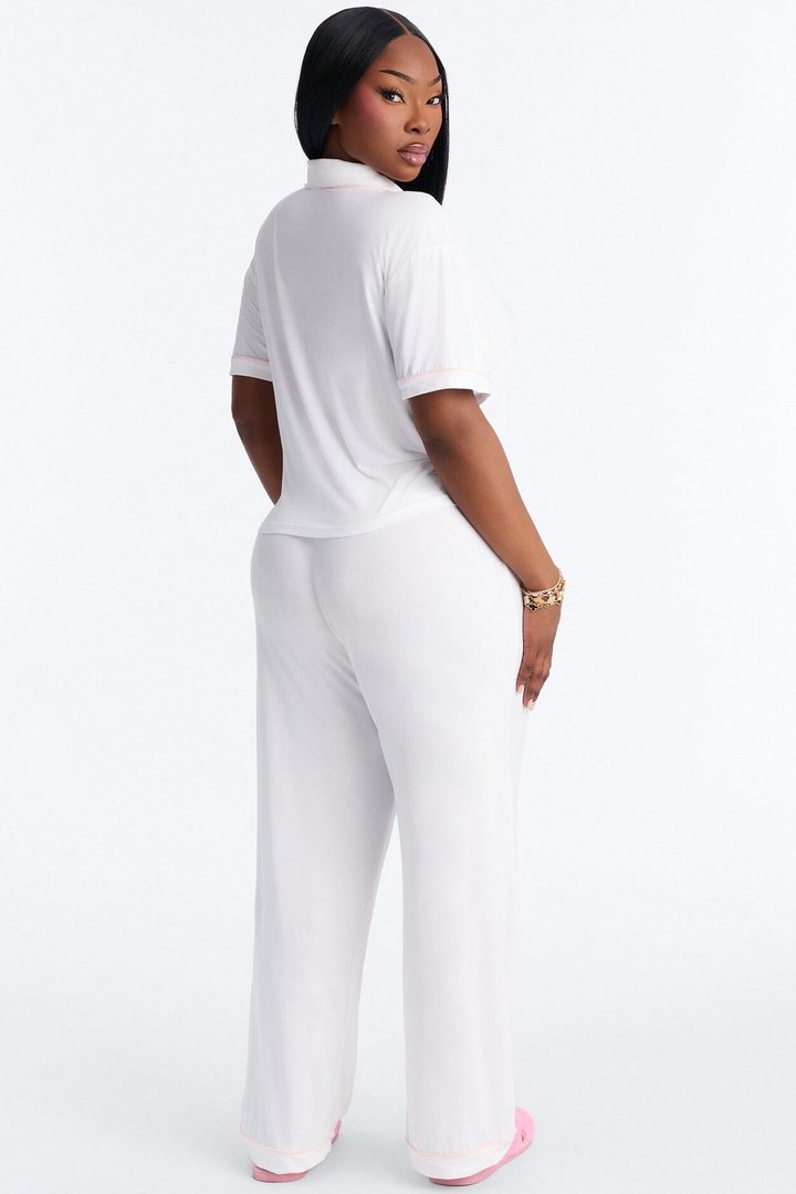 Bride Time Notch Collar PJ Pant Set - White/Pink