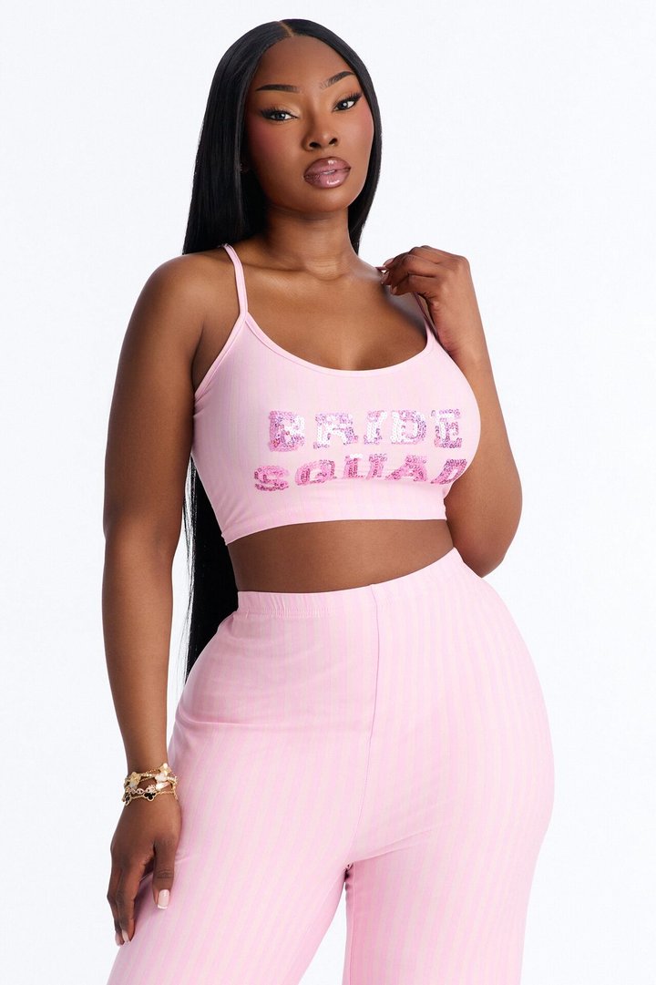 Sequin Bride Squad Cami PJ Pant Set - Pink