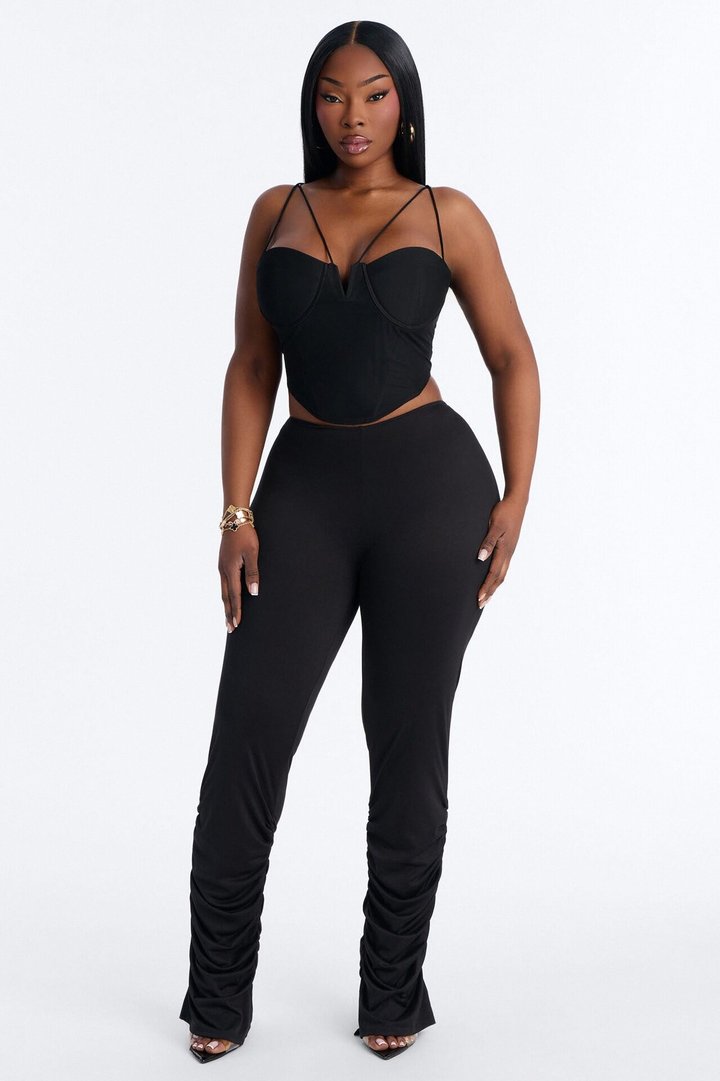 Dovie Low Rise Ruched Stacked Legging - Black