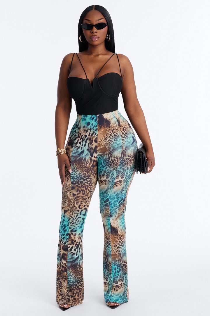 Marceline High Rise Animal Flare Pant - Multi Color