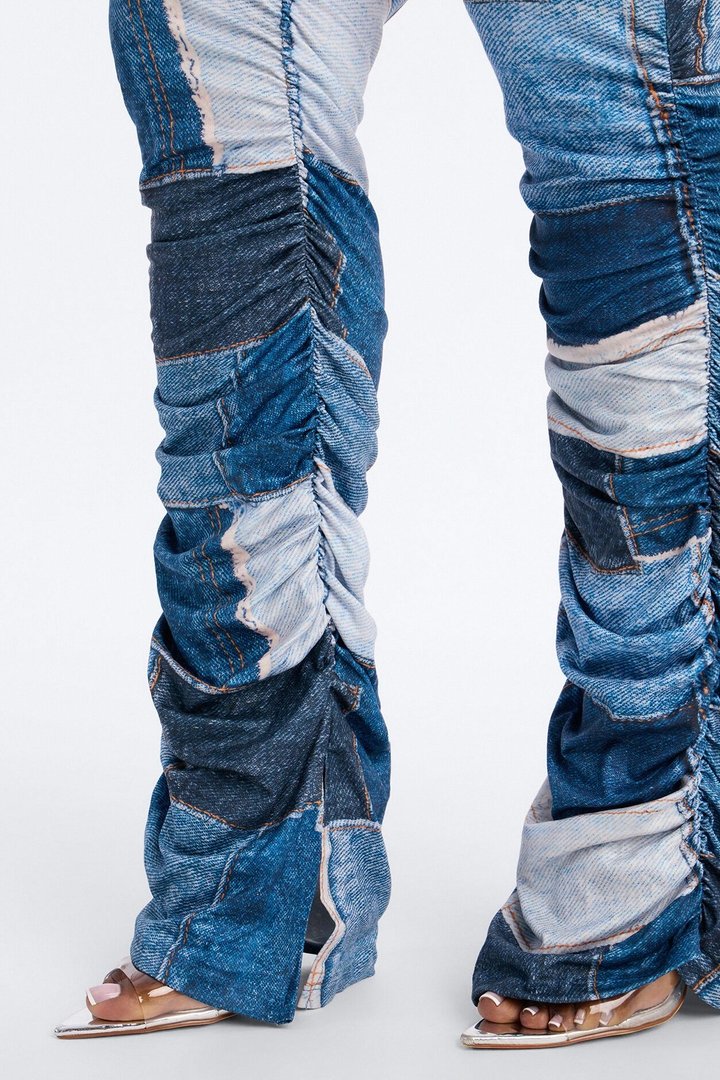 Denim Print Stacked Skinny Pant - Blue/combo