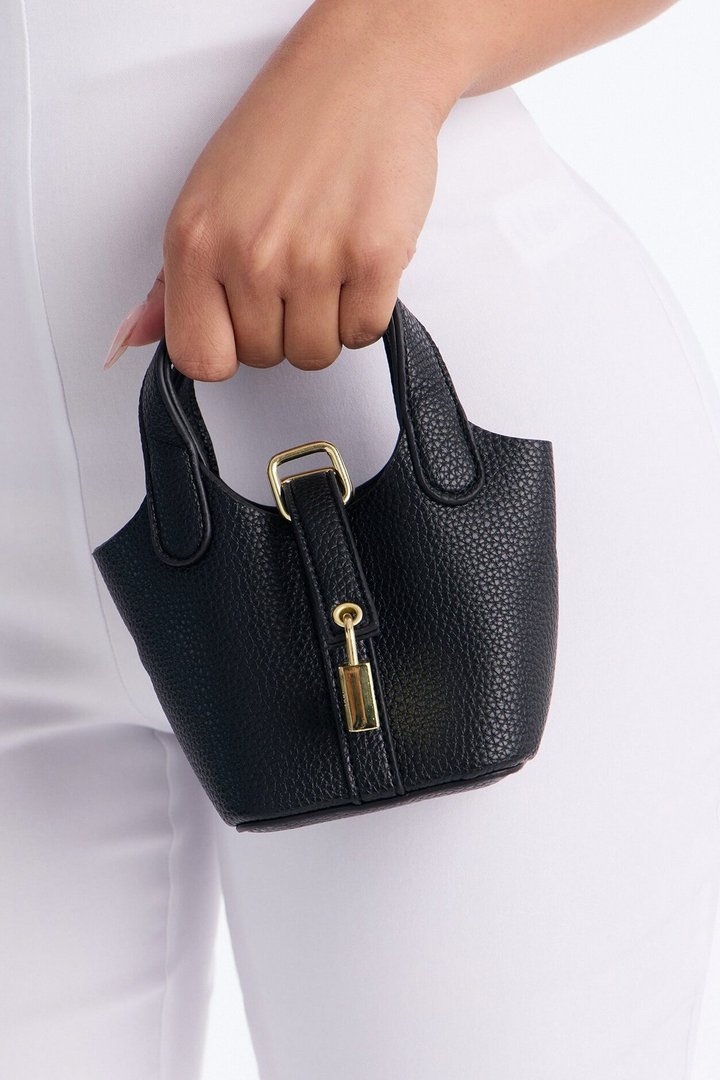 Lock Your Heart Faux Leather Mini Satchel - Black