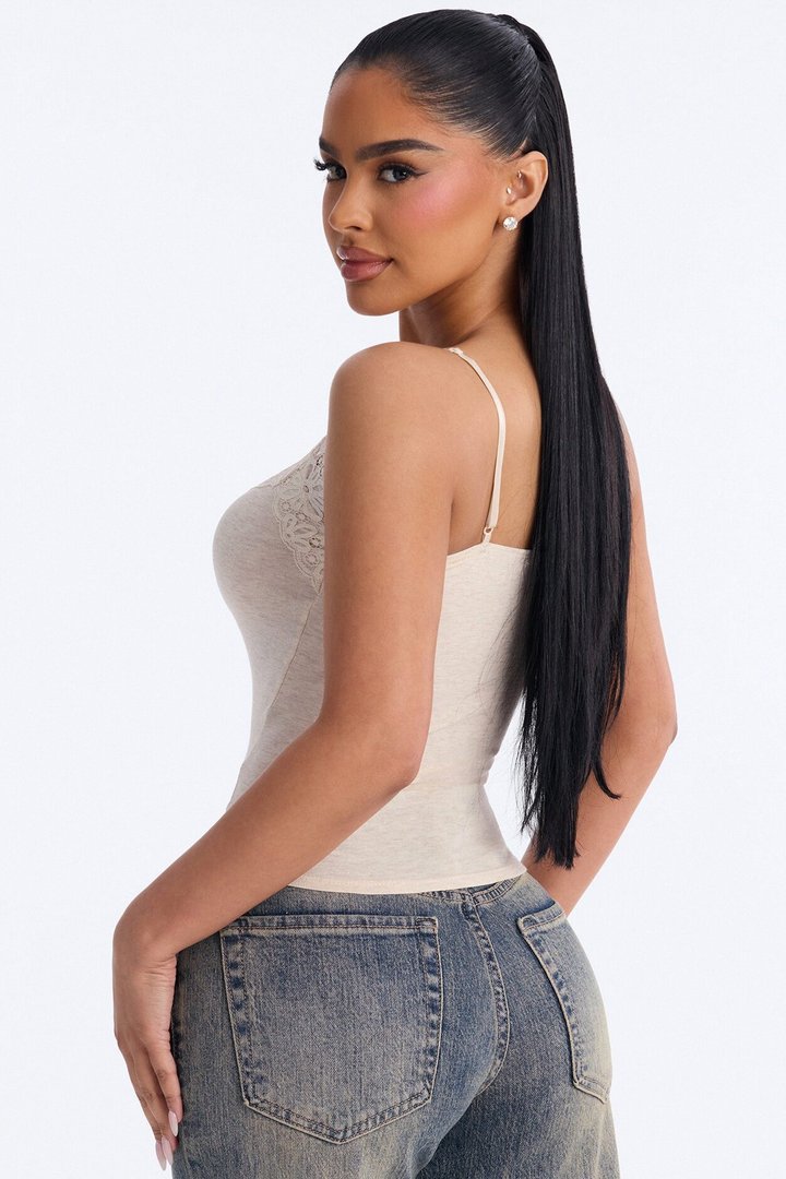 Ayla Lace Trim Basic Cami Top - Oatmeal