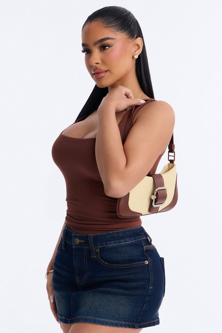 Soft Touch Canvas Shoulder Handbag - Brown/combo