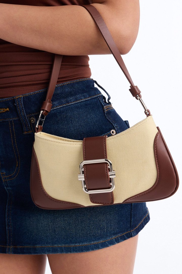 Soft Touch Canvas Shoulder Handbag - Brown/combo