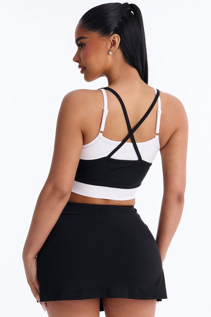 Melinda Tank And Mini Skort Set - Black/White