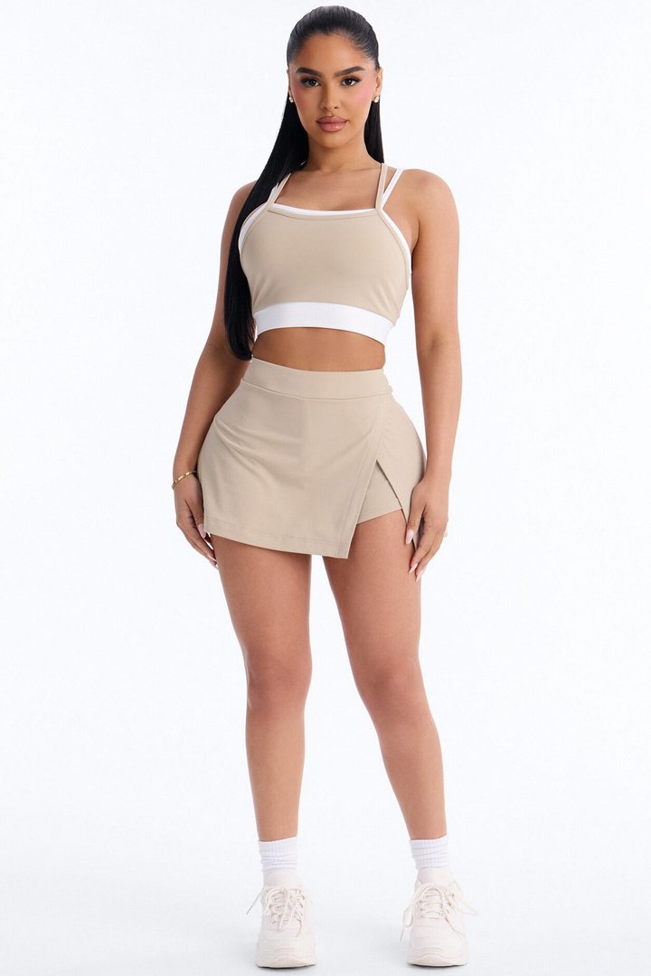 Melinda Tank And Mini Skort Set - Taupe/combo