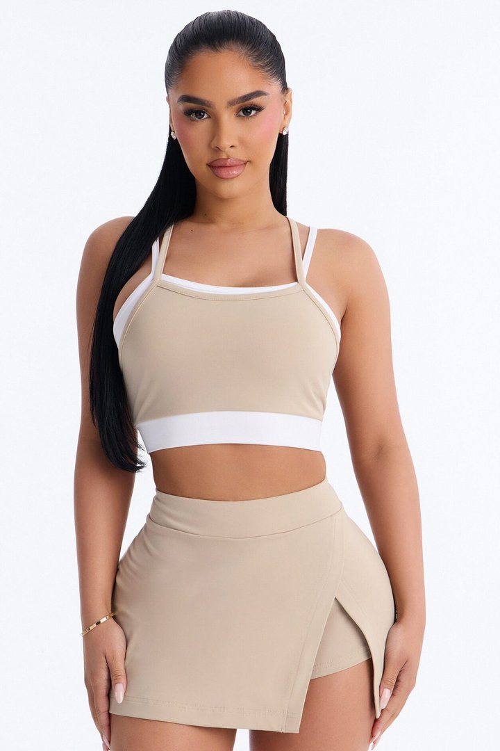 Melinda Tank And Mini Skort Set - Taupe/combo