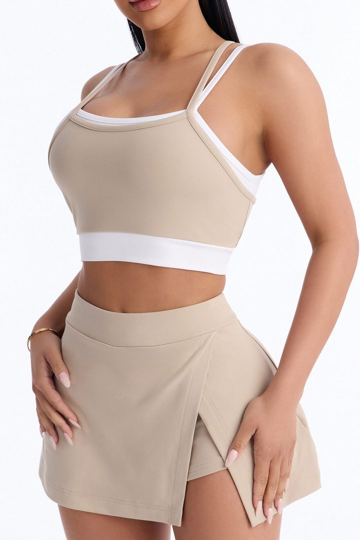 Melinda Tank And Mini Skort Set - Taupe/combo