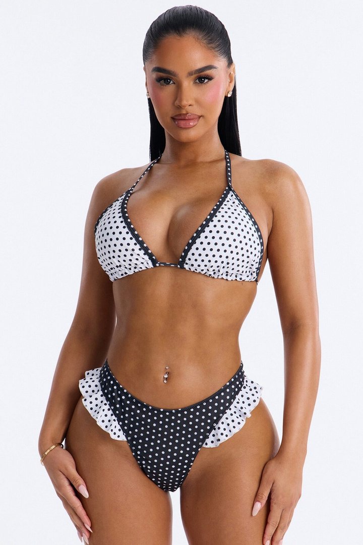 Darla Polka Dot Ruffle 2 Piece Bikini Set - Black/White