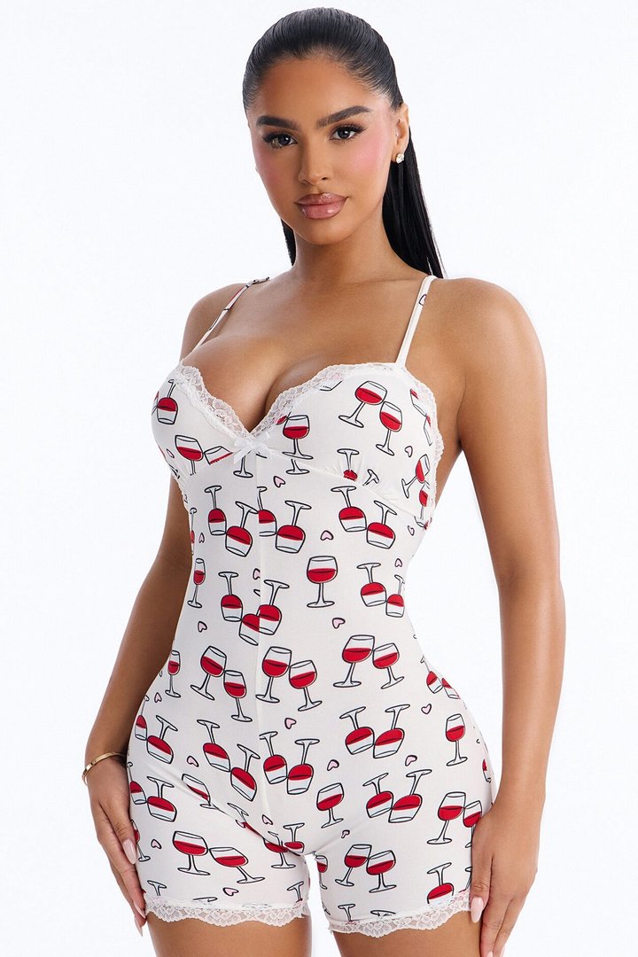Go To Bed Cami PJ Romper Onesie - White/combo