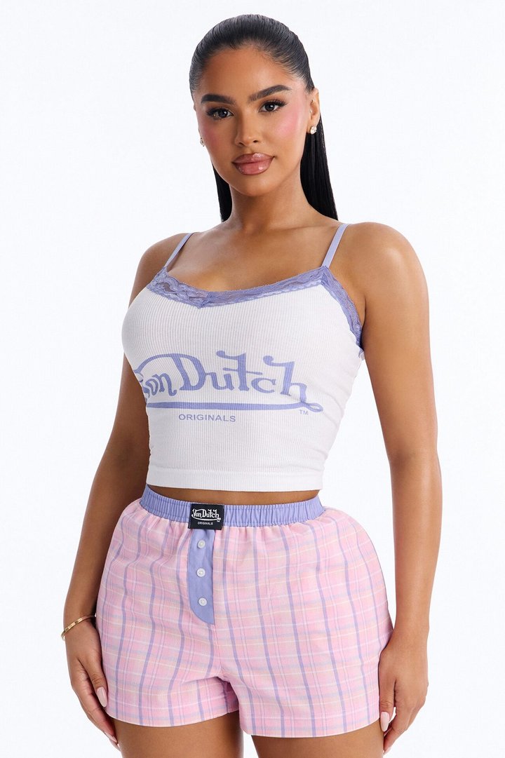 Von Dutch Cami PJ Boxer Short Set - Lavender/combo