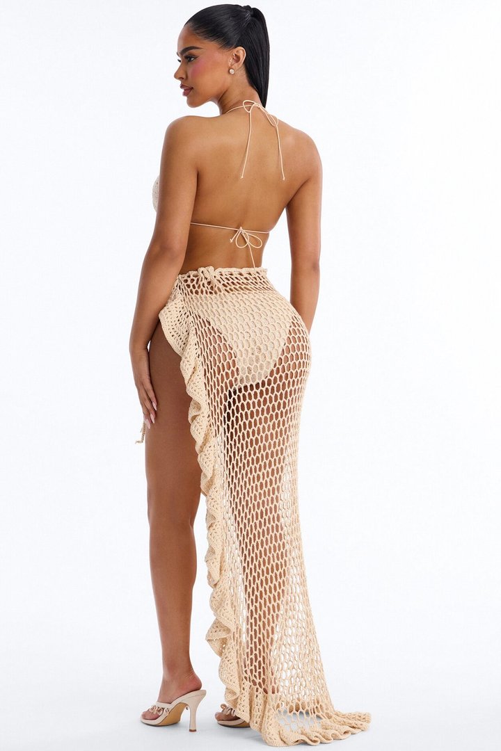 Tracey Ruffle Waist Tie Swim Cover Up Sarong - Cream