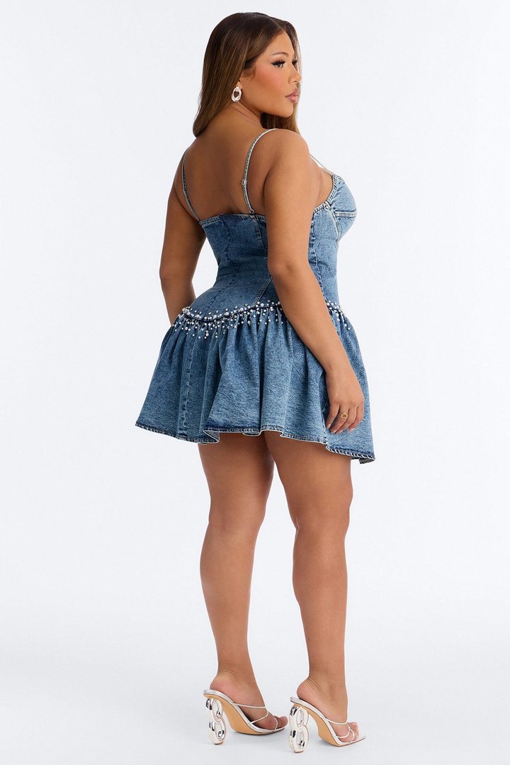 Delaney Embellished Stretch Denim Mini Dress - Denim