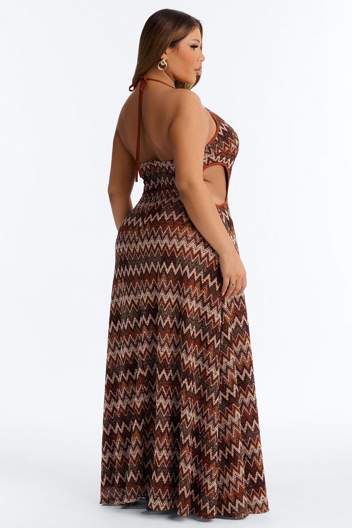 Palm Princess Cut Out Maxi Dress - Brown/combo
