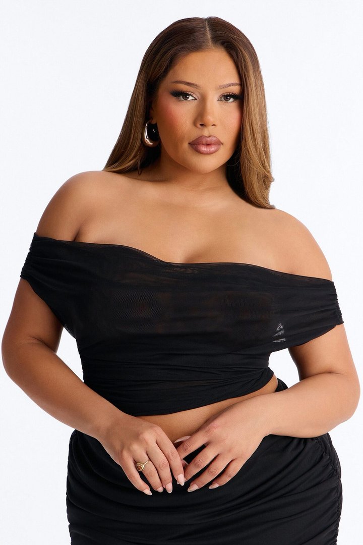 Off Limits Mesh Off Shoulder Backless Top - Black