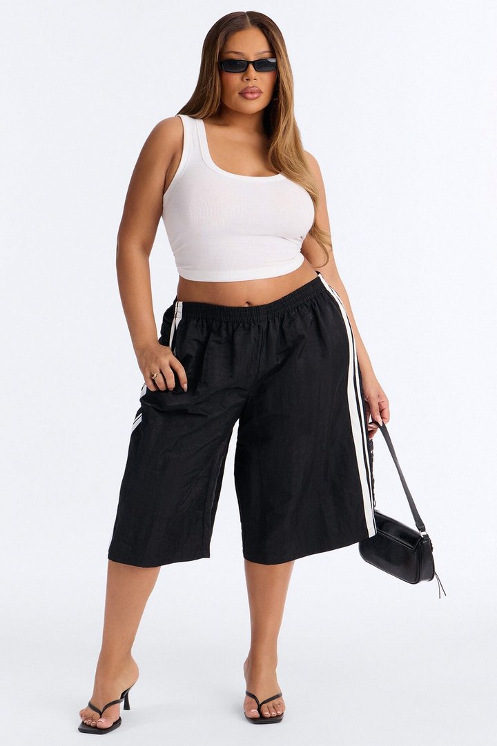 Can't Keep Up Striped Bermuda Track Short - Black/White