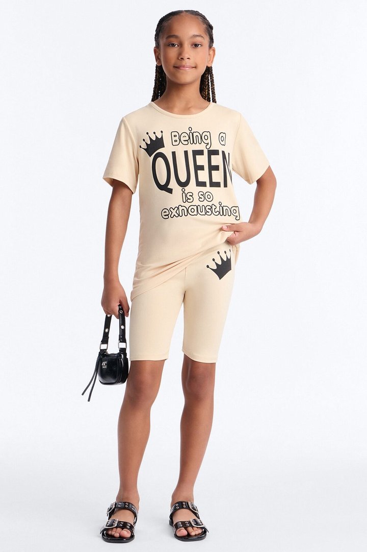 Mini Being A Queen Is So Exhausting Bike Short Set - Mocha