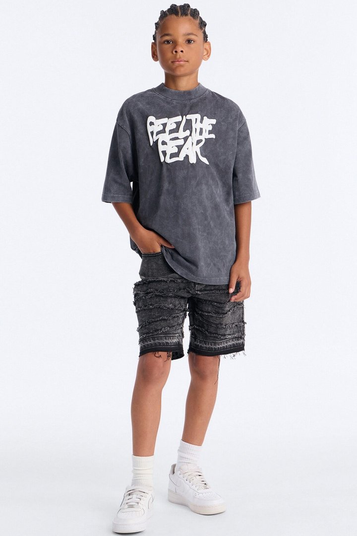 Mini Feel The Fear Short Sleeve Front/Back Tee - Grey