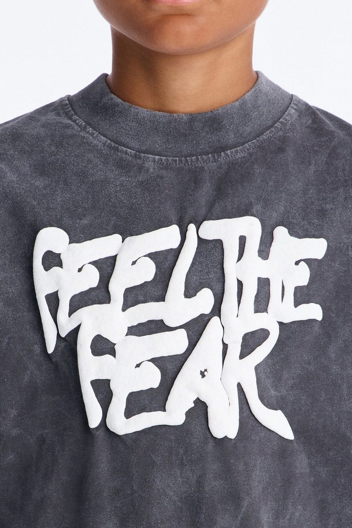 Mini Feel The Fear Short Sleeve Front/Back Tee - Grey