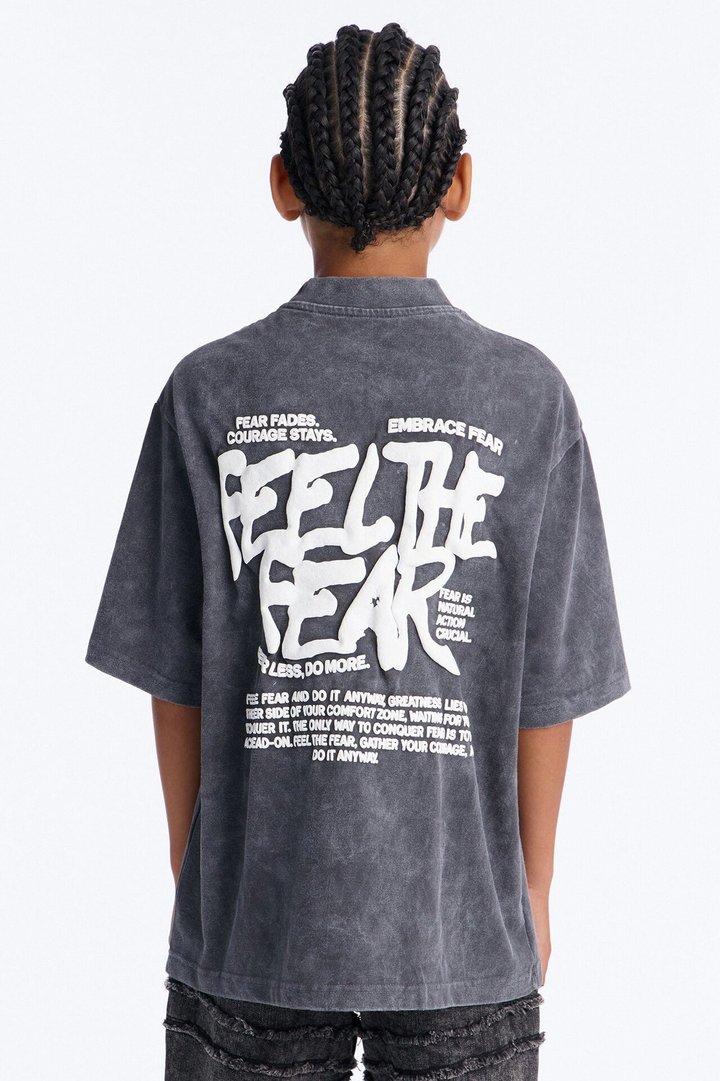 Mini Feel The Fear Short Sleeve Front/Back Tee - Grey