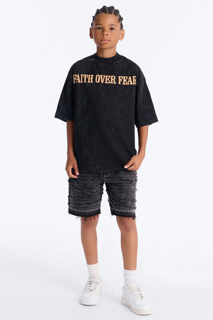 Mini Faith Over Fear Forever Short Sleeve Front/Back Tee - Black