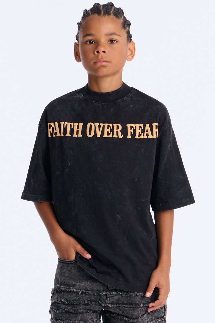 Mini Faith Over Fear Forever Short Sleeve Front/Back Tee - Black