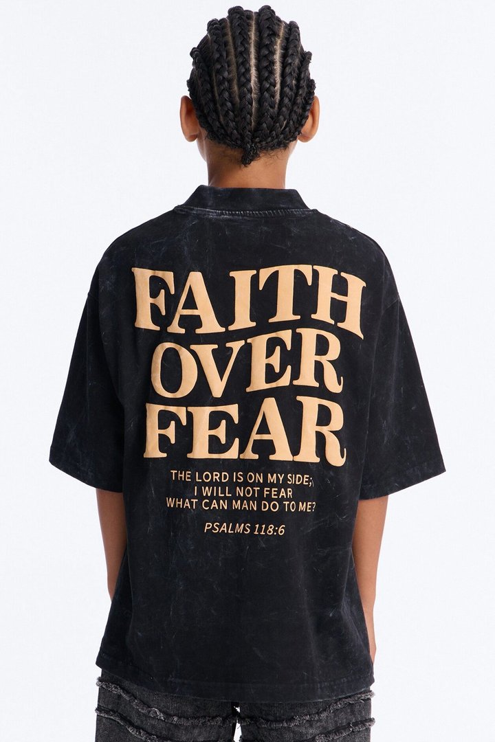 Mini Faith Over Fear Forever Short Sleeve Front/Back Tee - Black