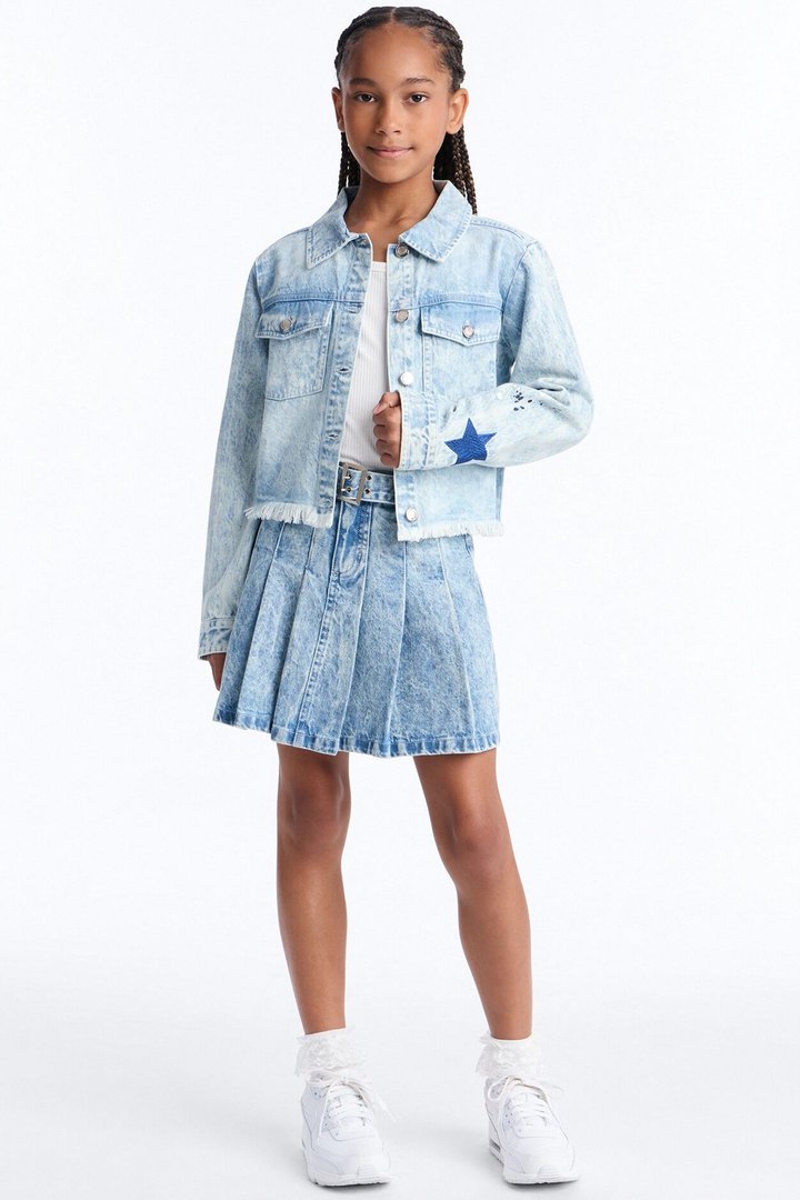 Mini Endless Love Mineral Wash Denim Jacket - Light Wash