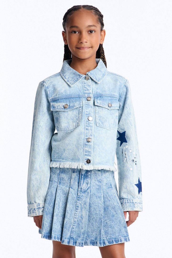 Mini Endless Love Mineral Wash Denim Jacket - Light Wash
