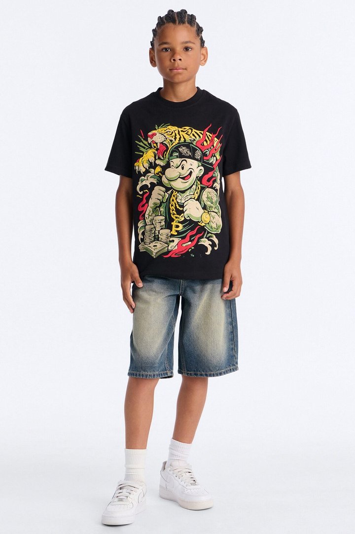 Mini Popeye Gets Money Short Sleeve Tee - Black
