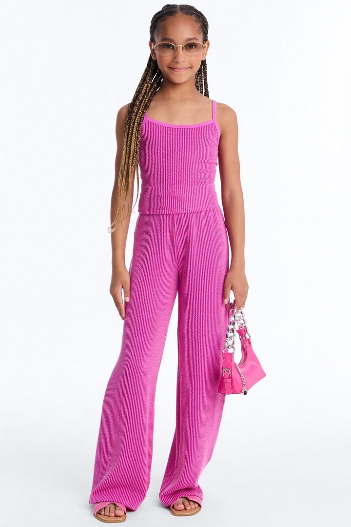 Mini Paulette Ribbed Pant Set - Magenta