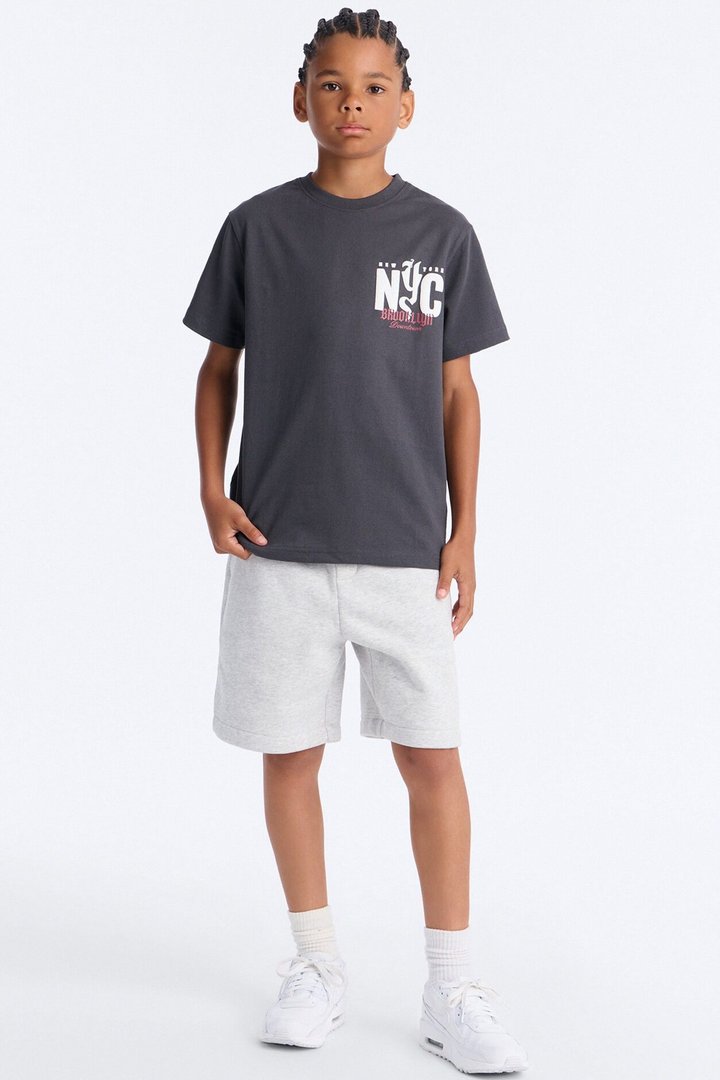 Mini Downtown Brooklyn Dove Short Sleeve Front/Back Tee - Charcoal