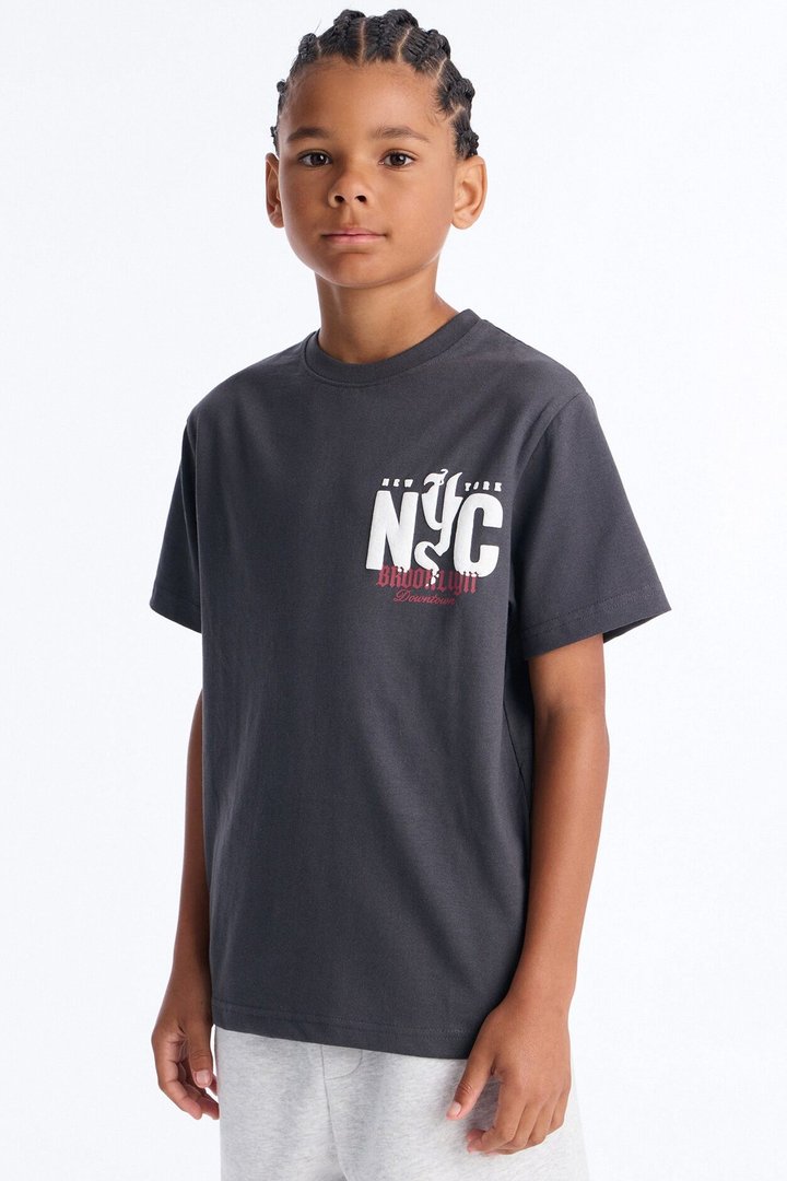 Mini Downtown Brooklyn Dove Short Sleeve Front/Back Tee - Charcoal
