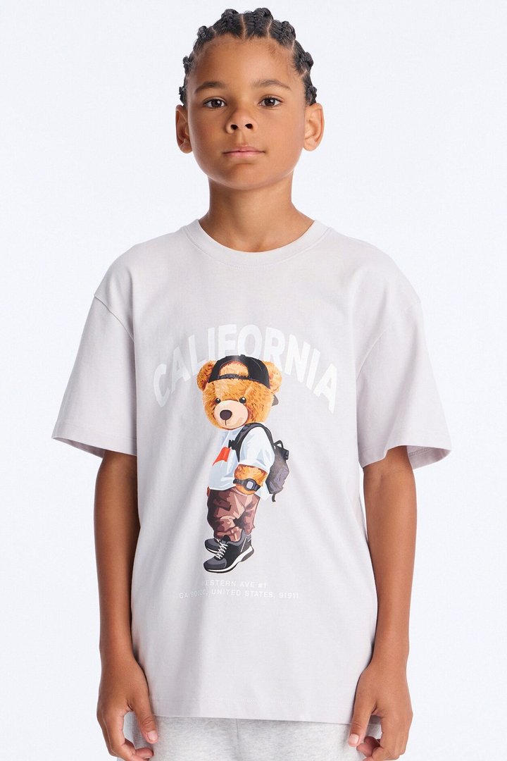Mini California Boy Front/Back Short Sleeve Tee - Light Grey