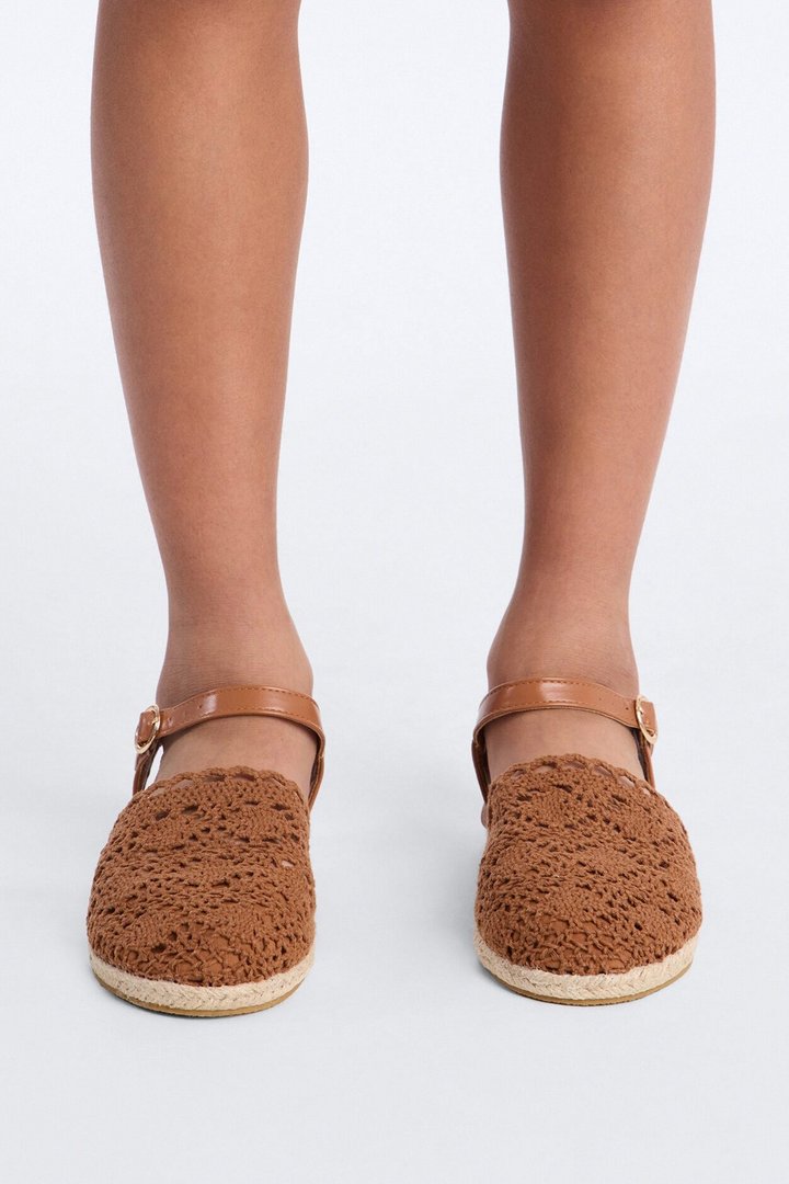 Mini Estelle Crochet Espadrille Flats - Tan