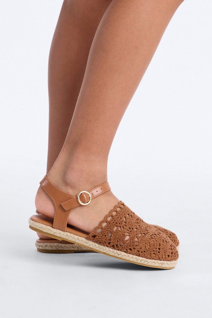 Mini Estelle Crochet Espadrille Flats - Tan