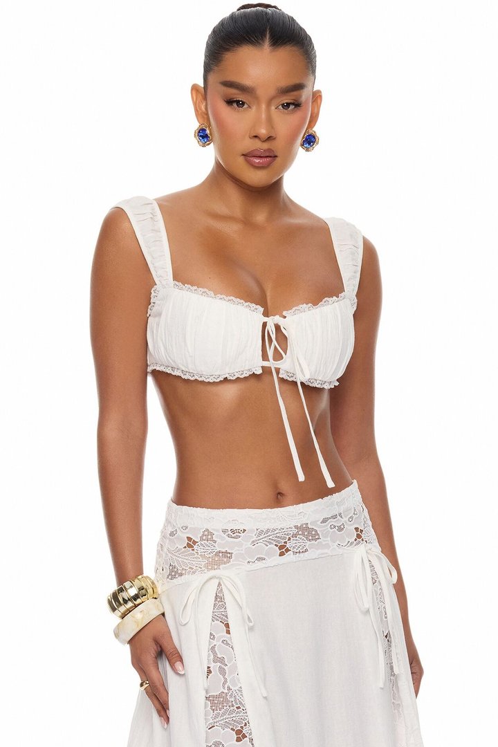 Femme Muse Lace Linen Skirt Set - White