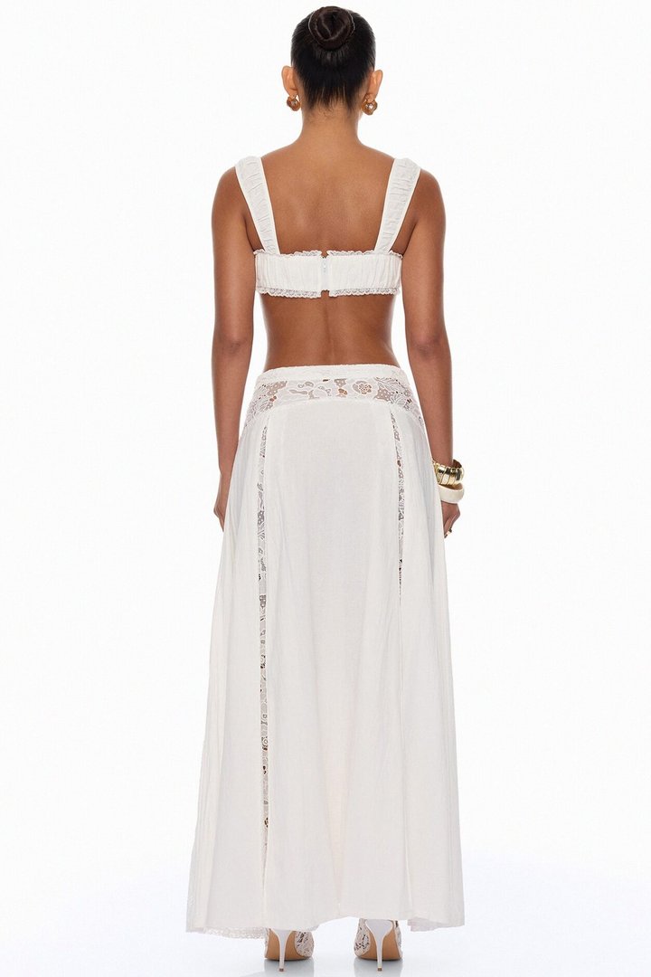 Femme Muse Lace Linen Skirt Set - White