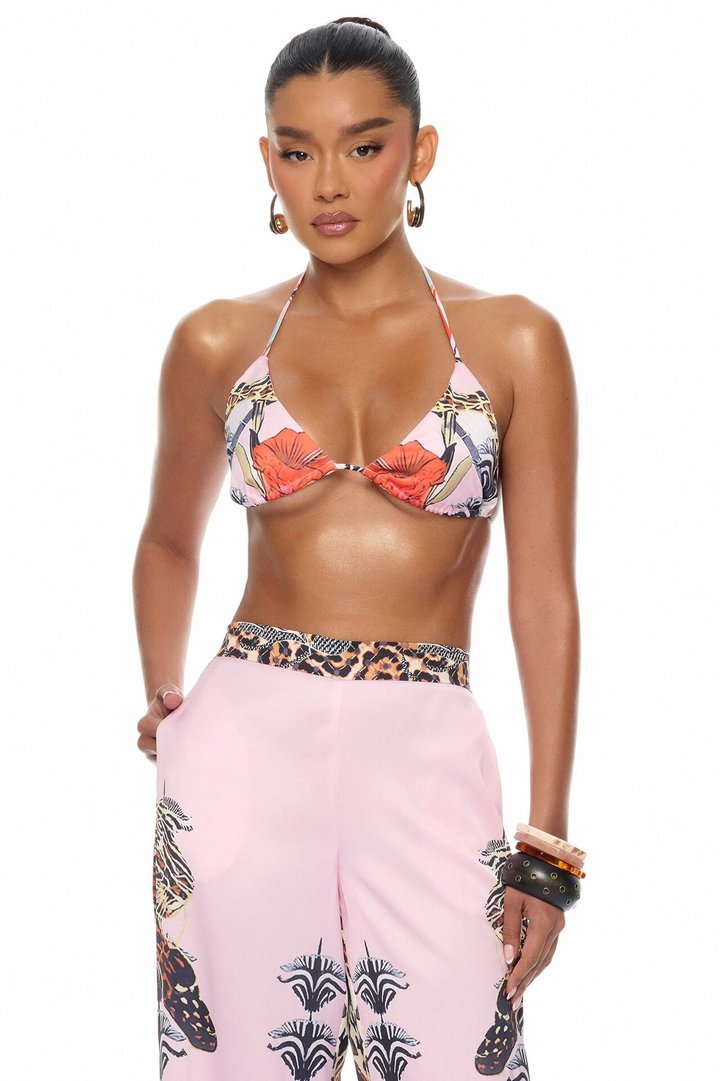 Luxe Lifestyle Feathered 3 Piece Satin Pant Set - Pink/combo