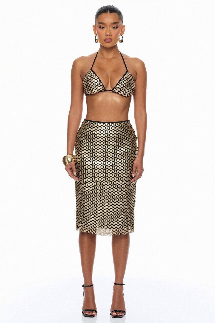 Here For A Good Time Sequin Bikini 3 Piece Set - Gold