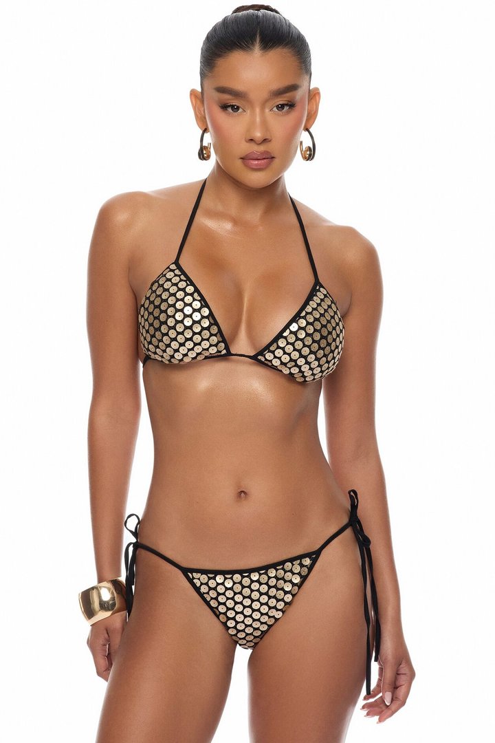 Here For A Good Time Sequin Bikini 3 Piece Set - Gold