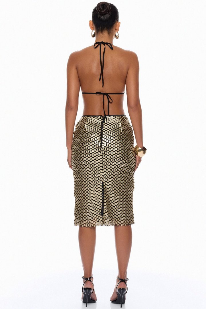Here For A Good Time Sequin Bikini 3 Piece Set - Gold